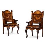 PAIR OF DUTCH WALNUT AND MARQUETRY ARMCHAIRS
