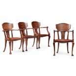 SET OF FOUR ETRUSCAN REVIVAL MAHOGANY AND MARQUETRY ARMCHAIRS