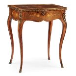 FRENCH KINGWOOD, MAHOGANY AND MARQUETRY BIJOUTERIE TABLE