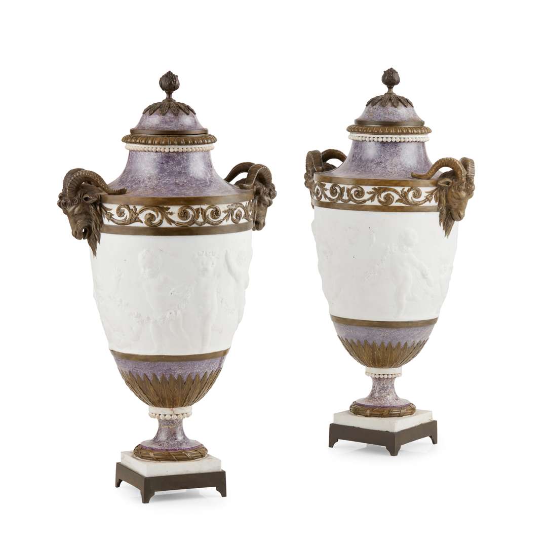 PAIR OF SÈVRES STYLE BISCUIT PORCELAIN VASES WITH COVERS - Image 2 of 2