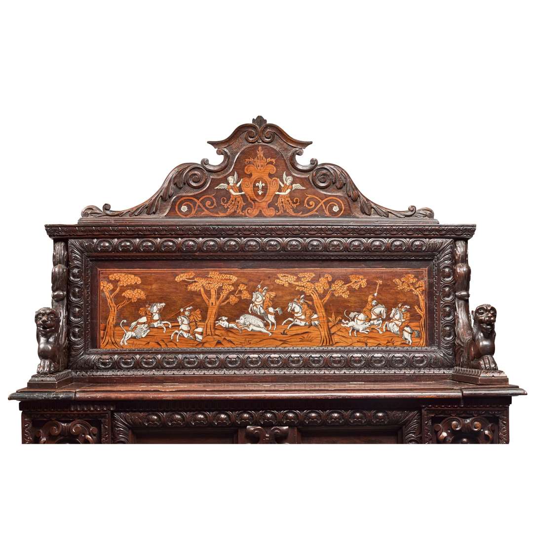 NORTH ITALIAN WALNUT, IVORY AND MARQUETRY HALL BENCH - Image 2 of 6