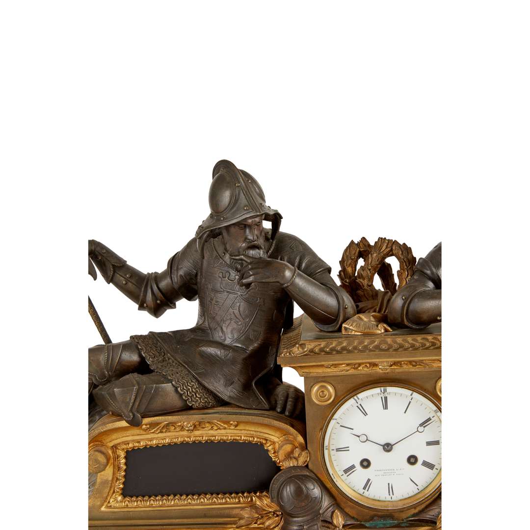 SECOND EMPIRE STYLE GILT AND PATINATED BRONZE FIGURAL CLOCK GARNITURE, BY CHARPENTIER ET CIE, PARIS - Image 4 of 5
