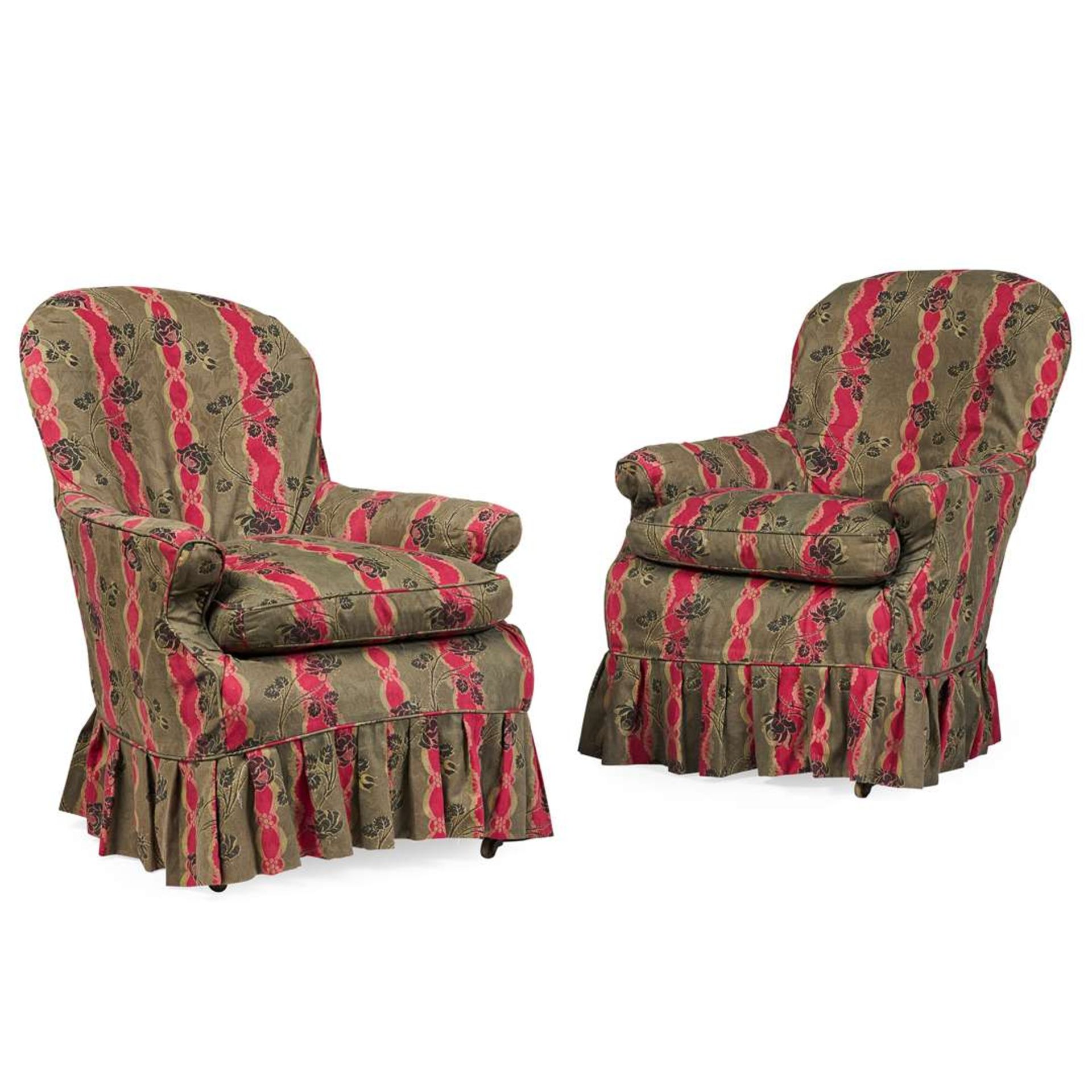 PAIR OF VICTORIAN UPHOLSTERED ARMCHAIRS - Image 2 of 2