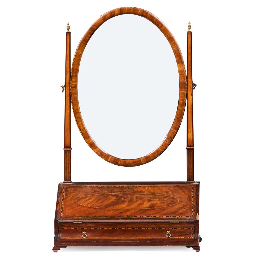 IRISH GEORGE III STYLE MAHOGANY INLAID DRESSING TABLE MIRROR, BY BUTLER OF DUBLIN - Image 2 of 2