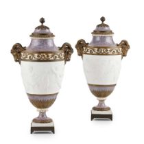 PAIR OF SÈVRES STYLE BISCUIT PORCELAIN VASES WITH COVERS