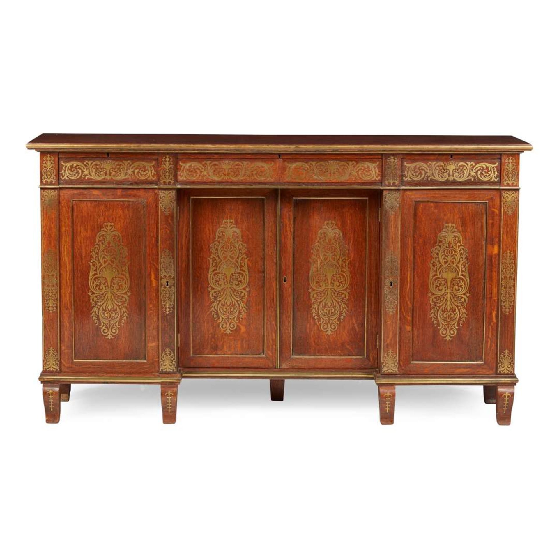 REGENCY OAK AND BRASS INLAID SIDE CABINET, BY ELIEZER PORTER, LINCOLN