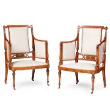 PAIR OF LATE VICTORIAN PAINTED SATINWOOD ARMCHAIRS