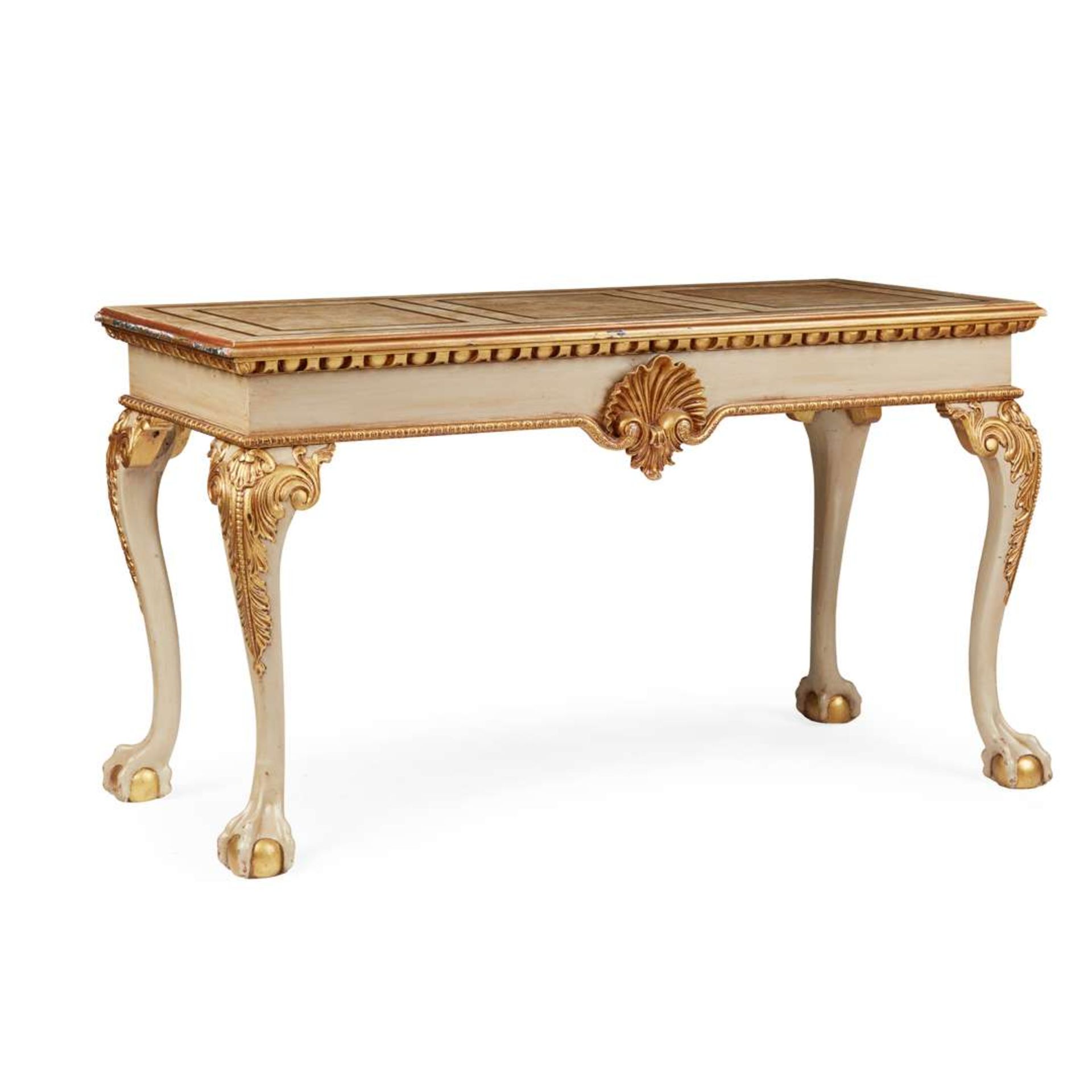 PAIR OF GEORGE II STYLE PAINTED AND PARCEL GILT SIDE TABLES - Image 2 of 3
