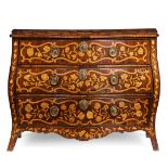 DUTCH WALNUT AND MARQUETRY SERPENTINE COMMODE