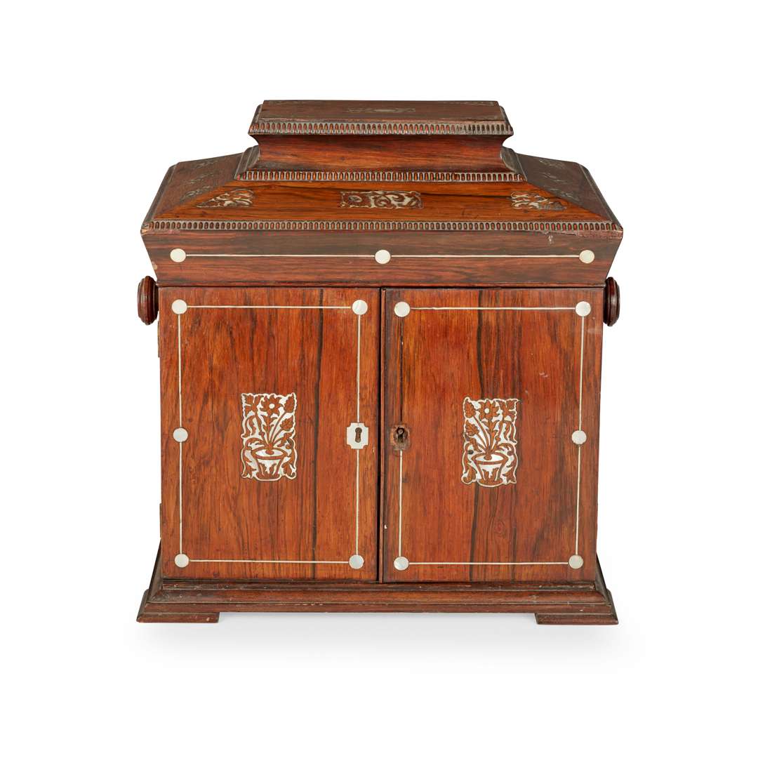 WILLIAM IV MOTHER-OF-PEARL INLAID ROSEWOOD JEWELLERY CASKET