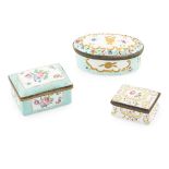 THREE STAFFORDSHIRE ENAMEL PATCH BOXES