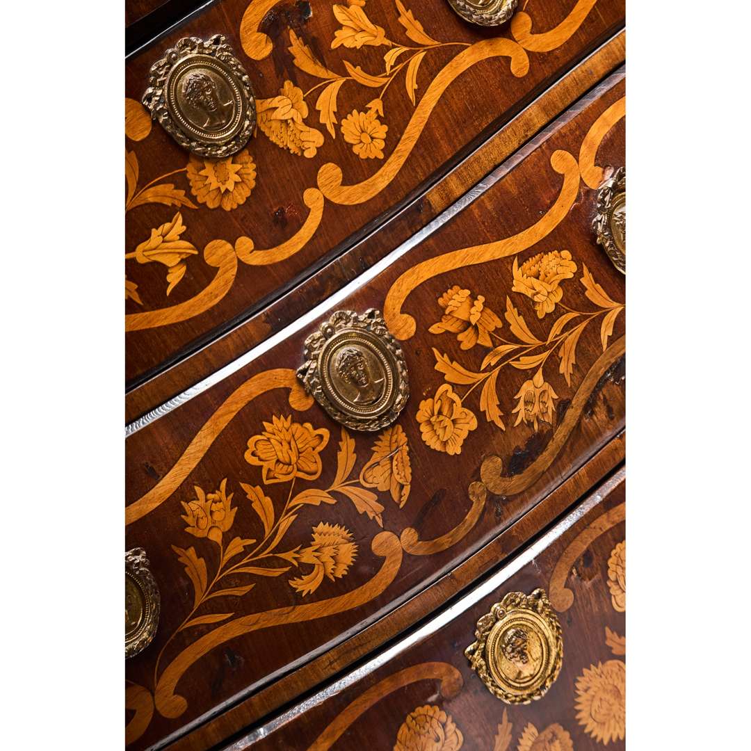 DUTCH WALNUT AND MARQUETRY SERPENTINE COMMODE - Image 8 of 10