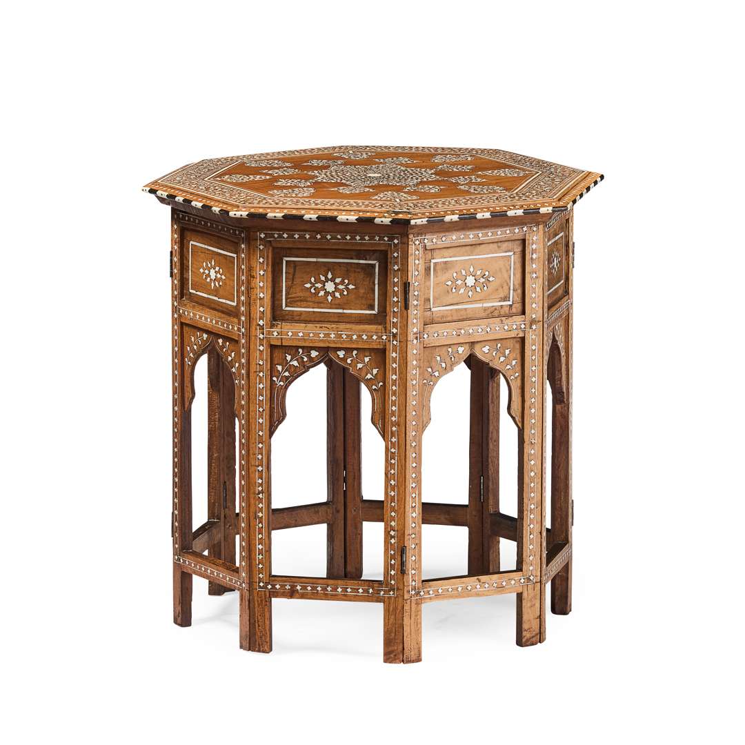 INDIAN HOSHIAPUR BRASS AND IVORY INLAID OCTAGONAL OCCASIONAL TABLE