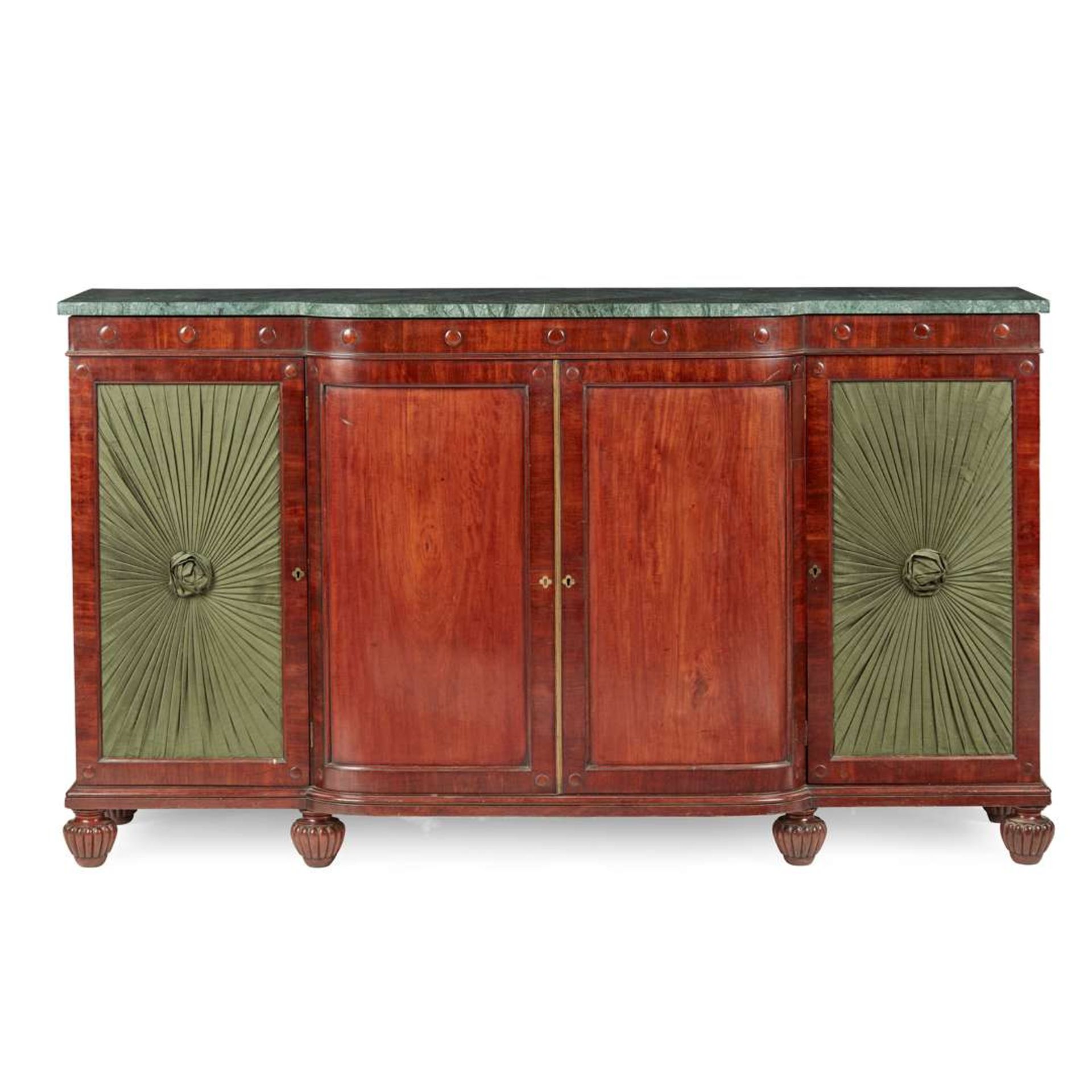 REGENCY MAHOGANY AND MARBLE TOPPED BOWFRONT CHIFFONIER