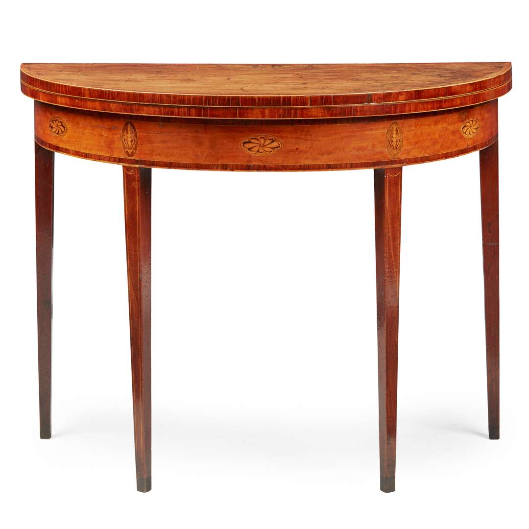 PAIR OF GEORGE III SATINWOOD, MAHOGANY, AND INLAID CARD TABLES - Image 7 of 8