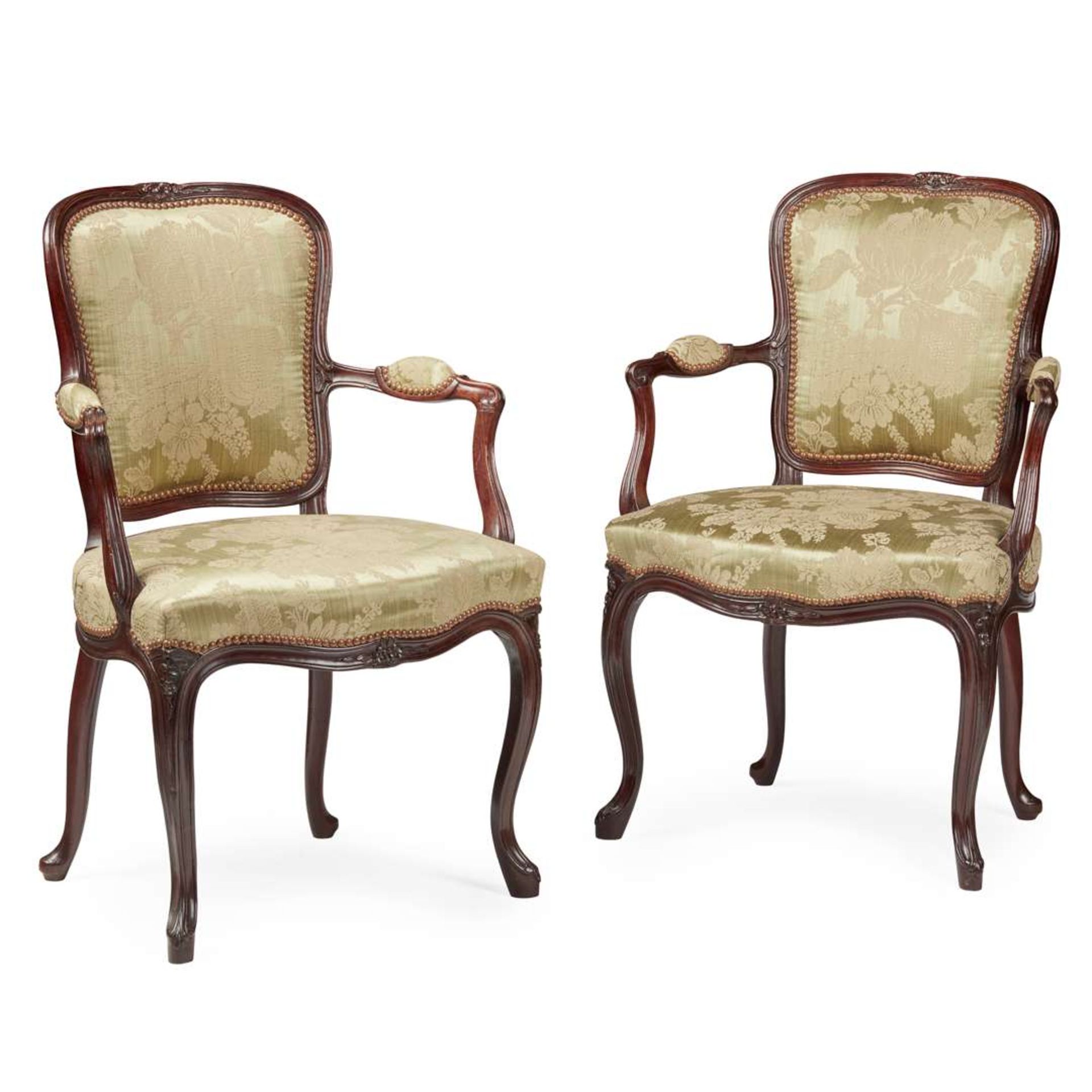 PAIR OF GEORGE III MAHOGANY OPEN ARMCHAIRS