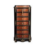 NAPOLEON III EBONISED, RED TORTOISESHELL AND BOULLE MARQUETRY SERPENTINE SECRETAIRE A ABATTANT