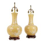 PAIR OF CHINESE YELLOW GLAZED TIANQIUPING PORCELAIN VASES