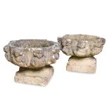 PAIR OF MEDIEVAL STYLE COMPOSITION STONE JARDINIERES