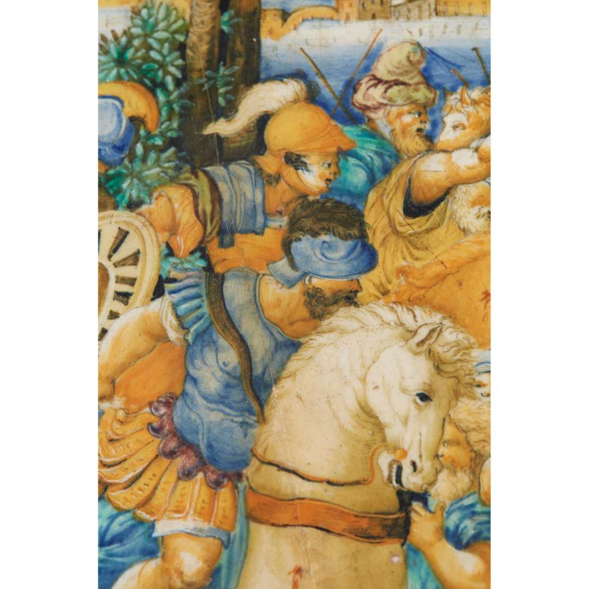 ITALIAN URBINO MAIOLICA PLAQUE DEPICTING A BATTLE SCENE FROM ROMAN HISTORY - Image 3 of 6