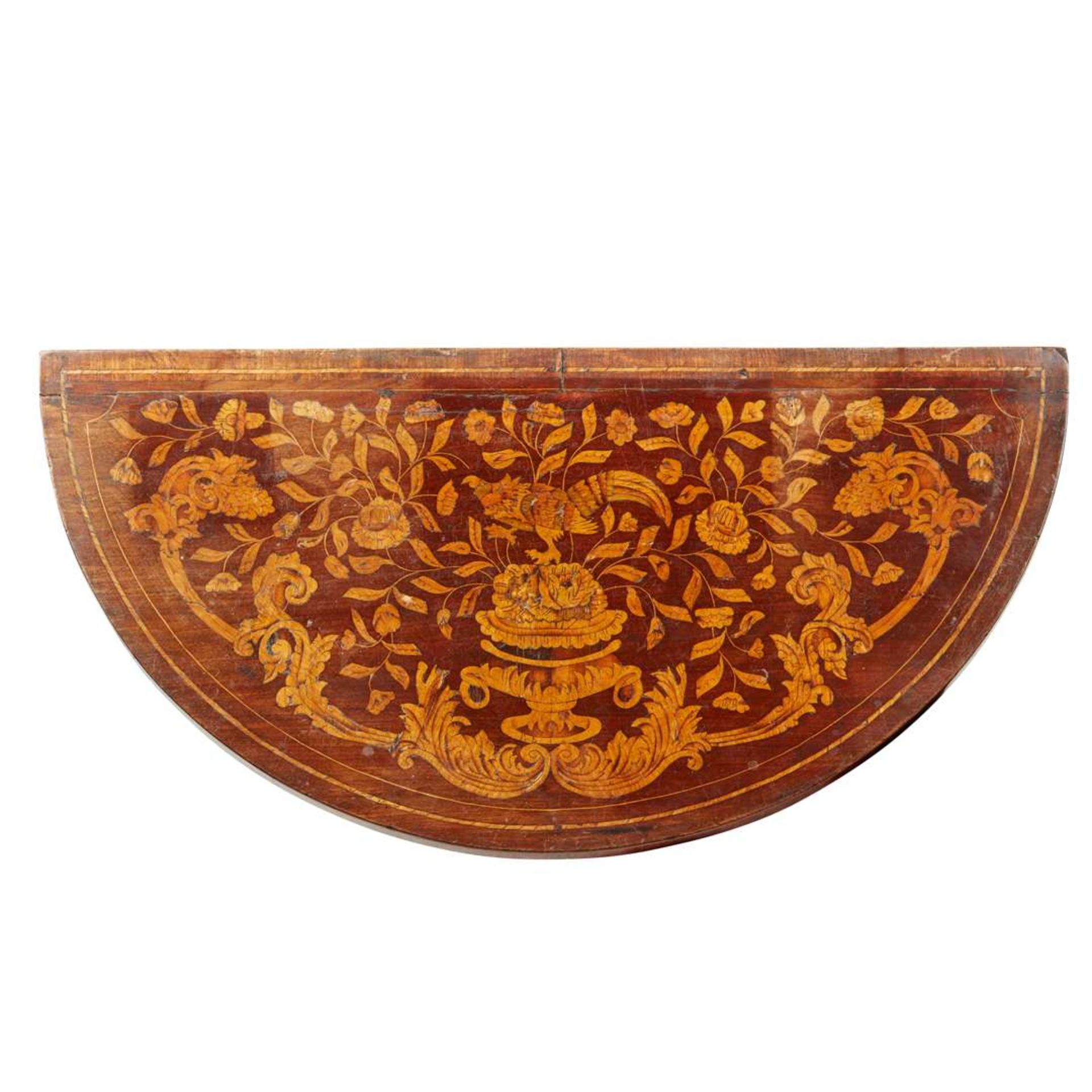 DUTCH FLORAL MARQUETRY DEMILUNE MAHOGANY TABLE - Image 2 of 2