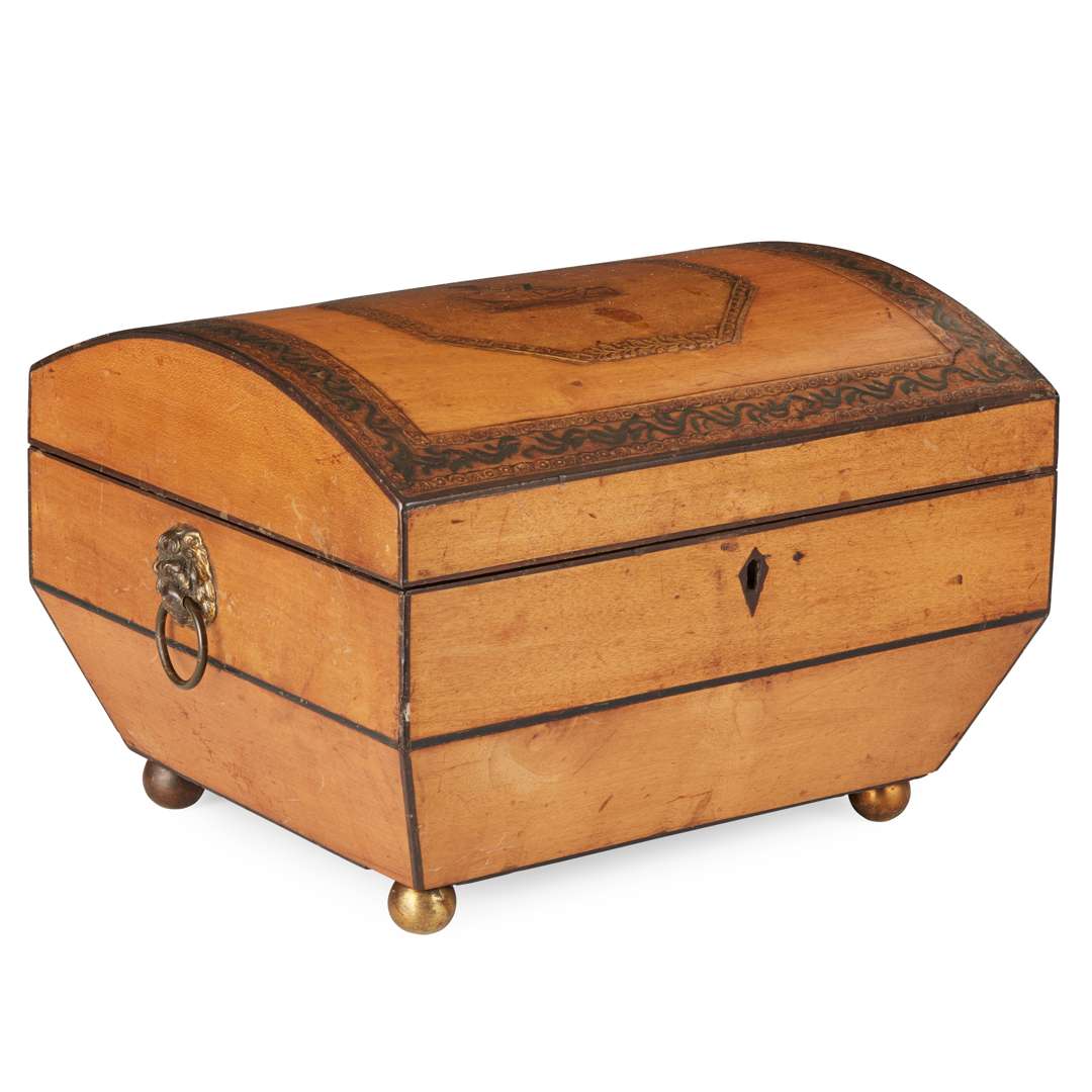 REGENCY FRUITWOOD AND PAPER DECORATED WORKBOX