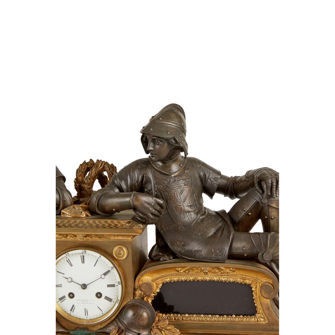 SECOND EMPIRE STYLE GILT AND PATINATED BRONZE FIGURAL CLOCK GARNITURE, BY CHARPENTIER ET CIE, PARIS - Image 5 of 5