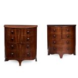 MATCHED PAIR OF GEORGE III MAHOGANY DEMILUNE BEDSIDE COMMODES, IN THE MANNER OF GILLOWS