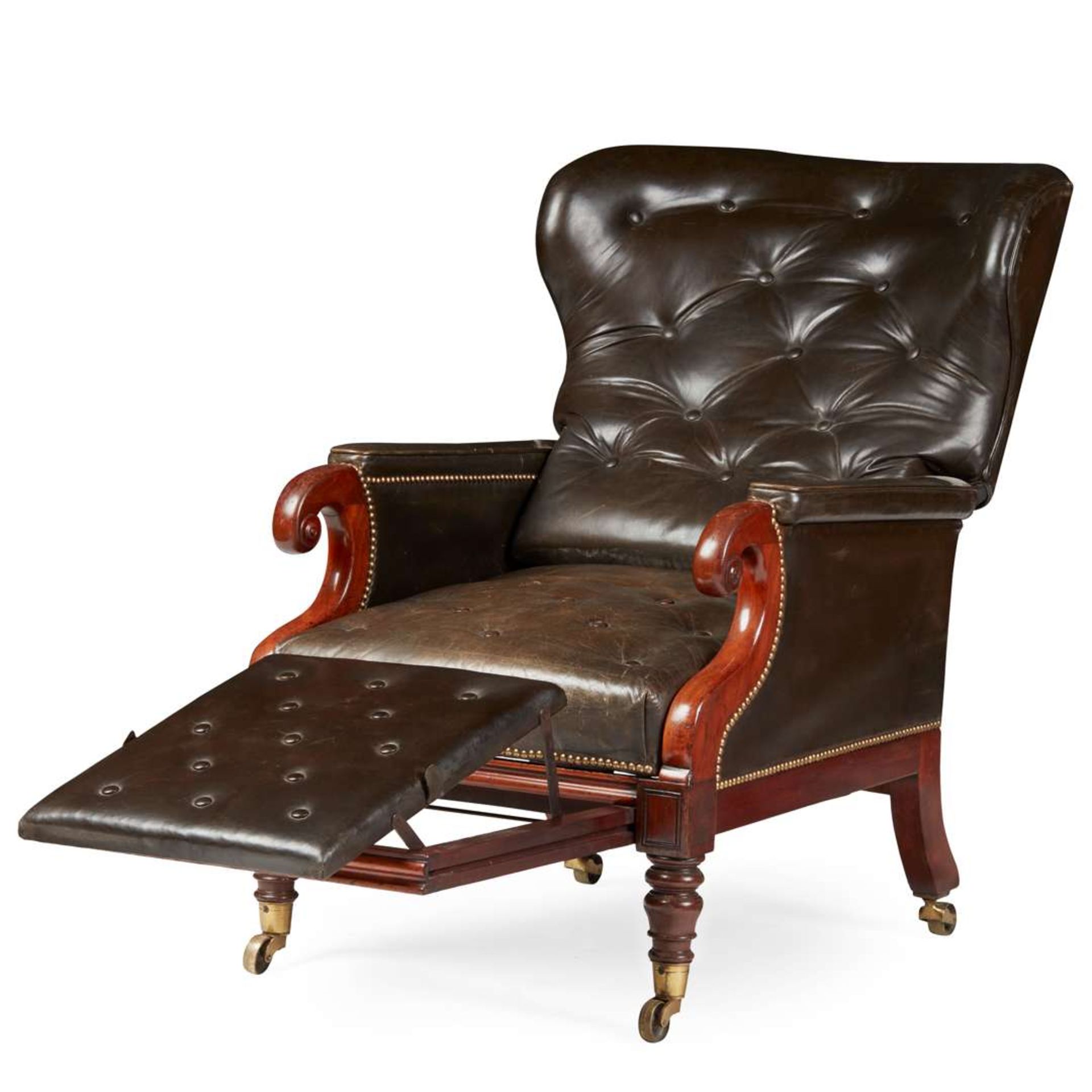 WILLIAM IV MAHOGANY LEATHER UPHOLSTERED RECLINING ARMCHAIR - Image 3 of 3