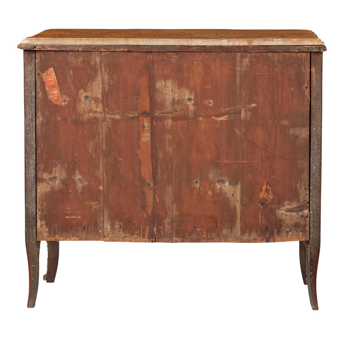 GEORGE III HAREWOOD, ROSEWOOD, AND BOXWOOD BREAKFRONT MARQUETRY MARBLE TOPPED COMMODE - Image 2 of 6