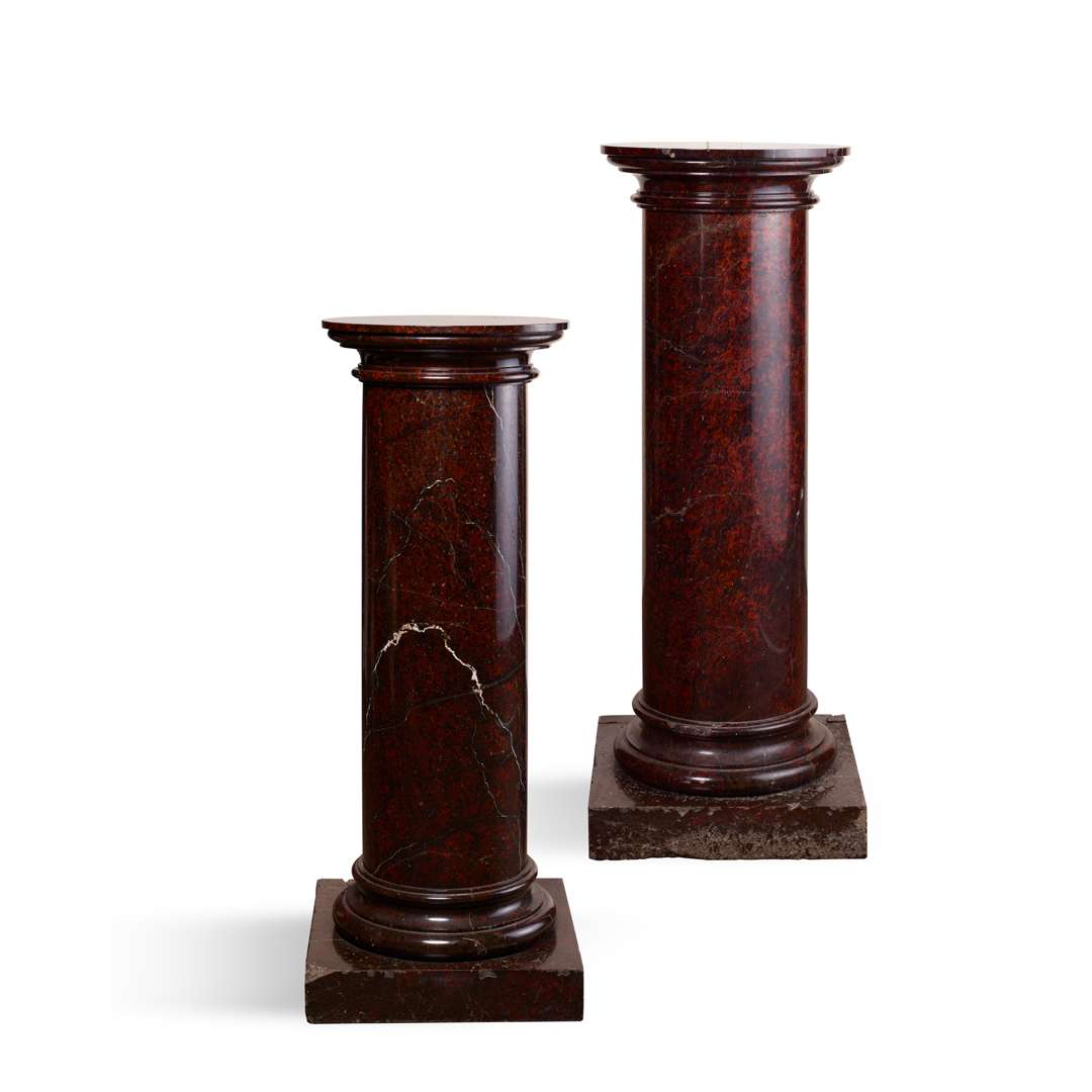 PAIR OF RED MARBLE PEDESTALS