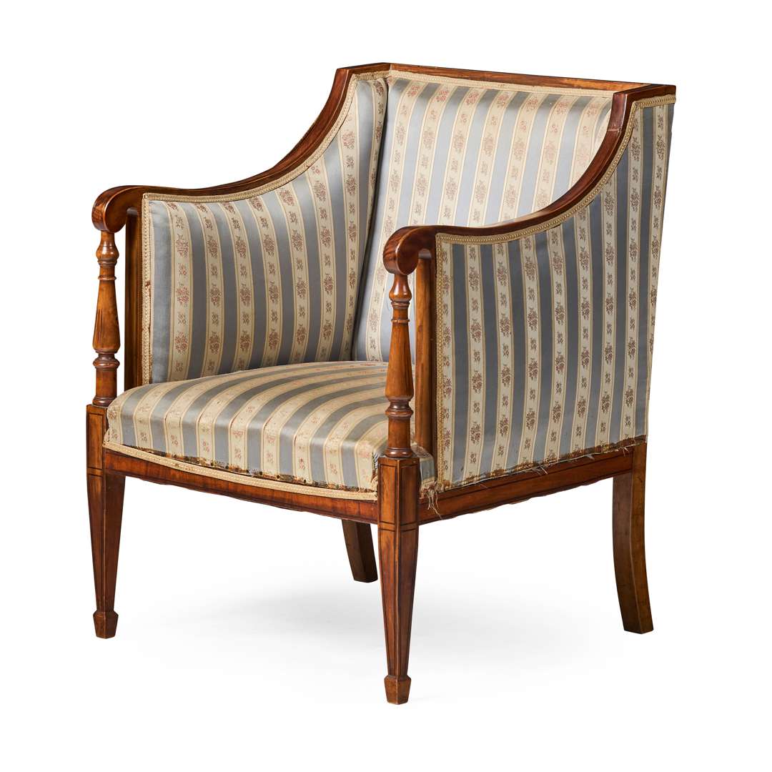 GEORGE III SATINWOOD BERGERE ARMCHAIR