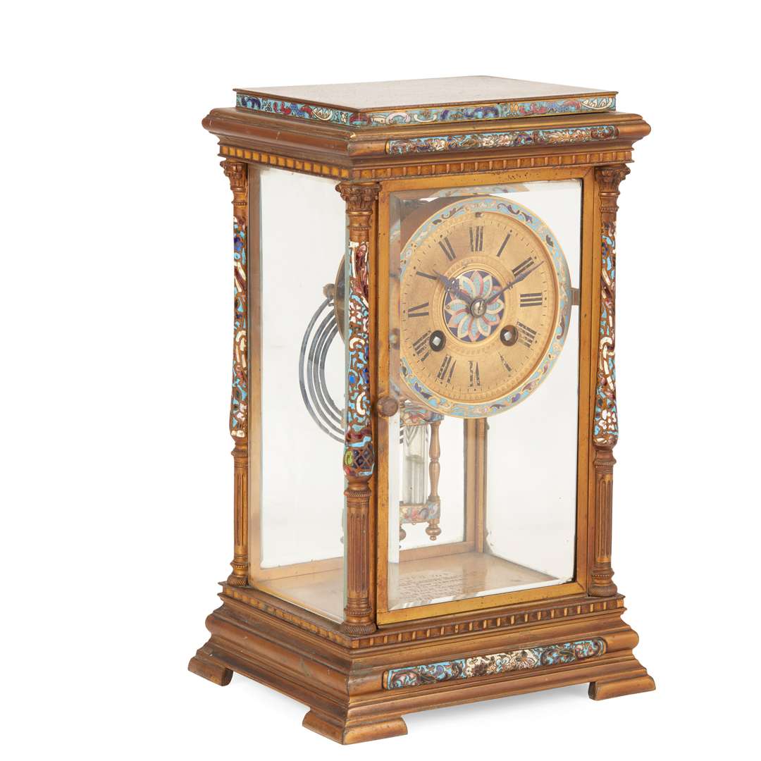 FRENCH BRASS AND CHAMPLEVE ENAMEL FOUR GLASS MANTEL CLOCK - Image 2 of 2