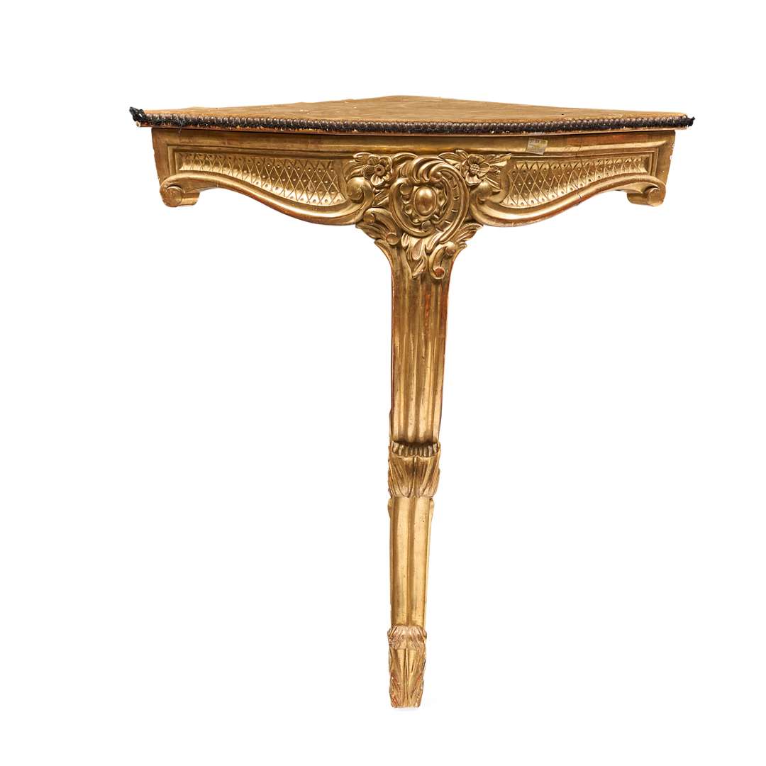 PAIR OF FRENCH GILTWOOD BOWFRONT CORNER CONSOLE TABLES - Image 2 of 3