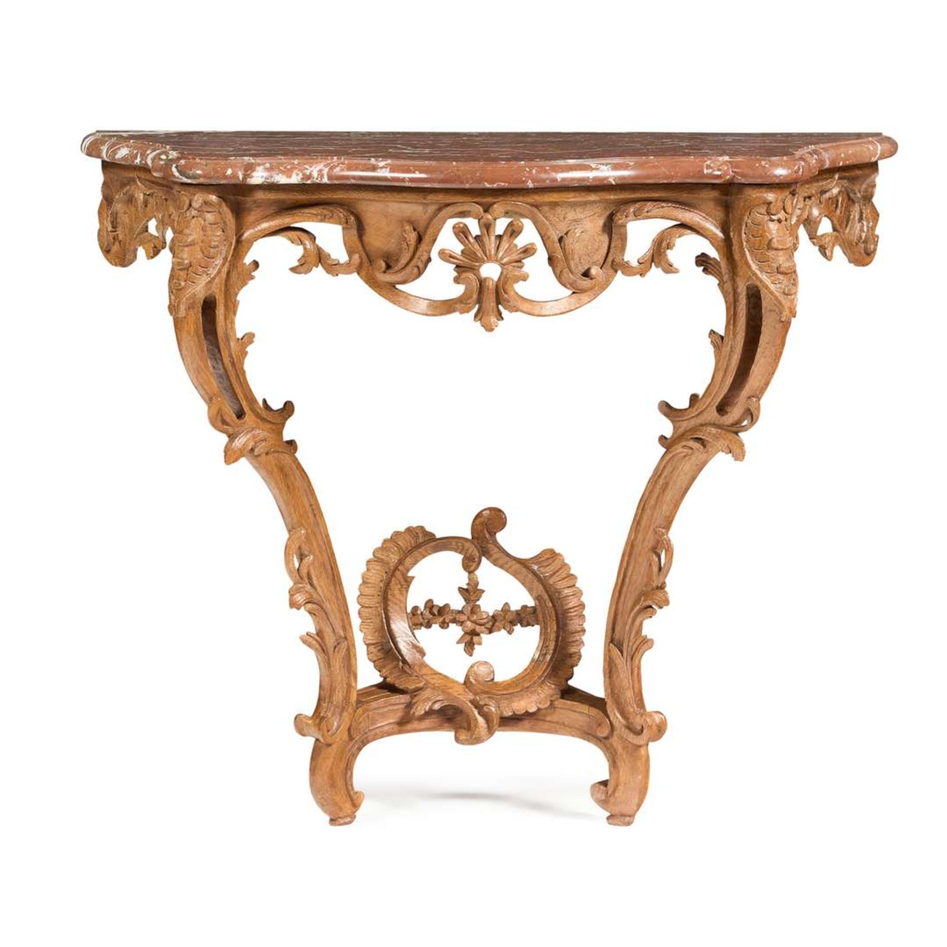 LOUIS XV CARVED OAK MARBLE TOPPED CONSOLE TABLE