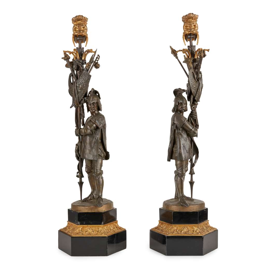 SECOND EMPIRE STYLE GILT AND PATINATED BRONZE FIGURAL CLOCK GARNITURE, BY CHARPENTIER ET CIE, PARIS - Image 3 of 5