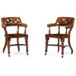 PAIR OF VICTORIAN MAHOGANY AND LEATHER ARMCHAIRS