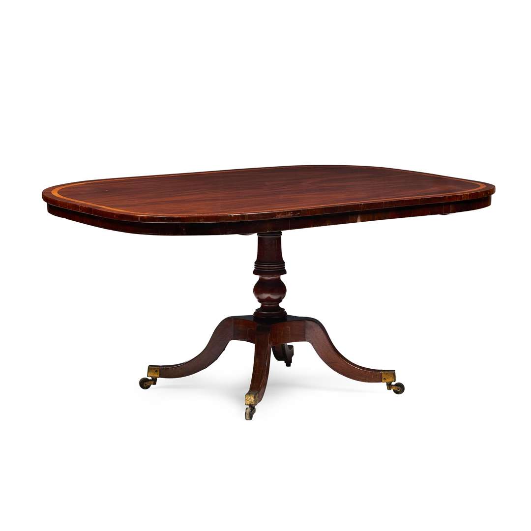 REGENCY MAHOGANY AND SATINWOOD BREAKFAST TABLE