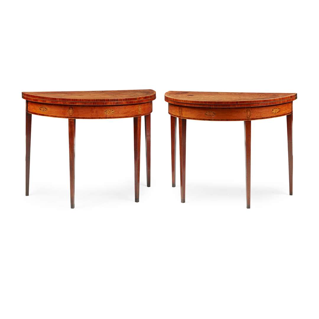 PAIR OF GEORGE III SATINWOOD, MAHOGANY, AND INLAID CARD TABLES - Image 8 of 8