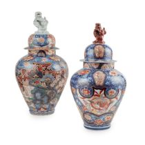 TWO JAPANESE IMARI JARS AND COVERS