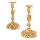 PAIR OF FRENCH LOUIS XV STYLE GILT BRONZE CANDLESTICKS