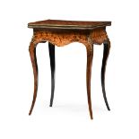 FRENCH ROSEWOOD, KINGWOOD AND TULIPWOOD PARQUETRY SERPENTINE CARD TABLE