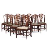 SET OF NINE HEPPLEWHITE STYLE MAHOGANY DINING CHAIRS