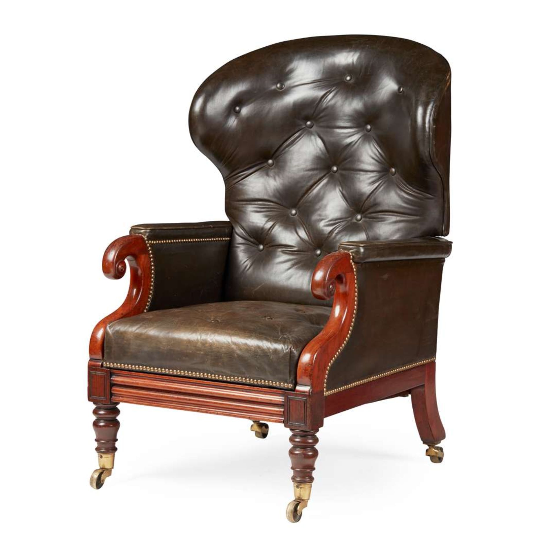 WILLIAM IV MAHOGANY LEATHER UPHOLSTERED RECLINING ARMCHAIR - Image 2 of 3