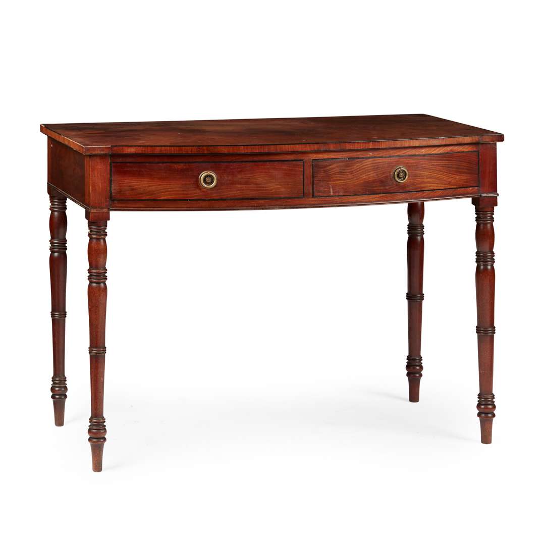 REGENCY MAHOGANY BOWFRONT SIDE TABLE, IN THE MANNER OF GILLOWS
