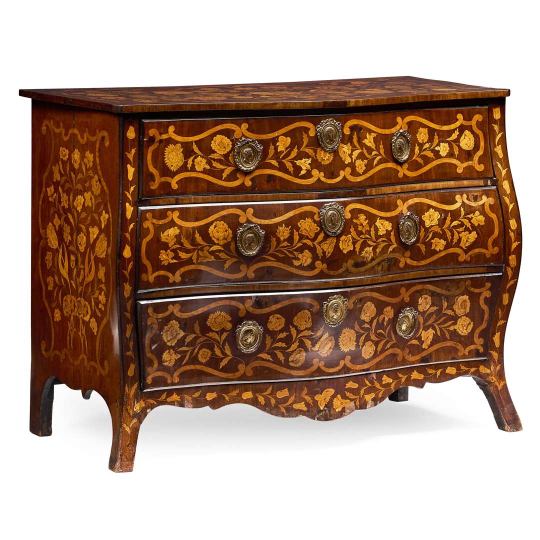 DUTCH WALNUT AND MARQUETRY SERPENTINE COMMODE - Image 10 of 10