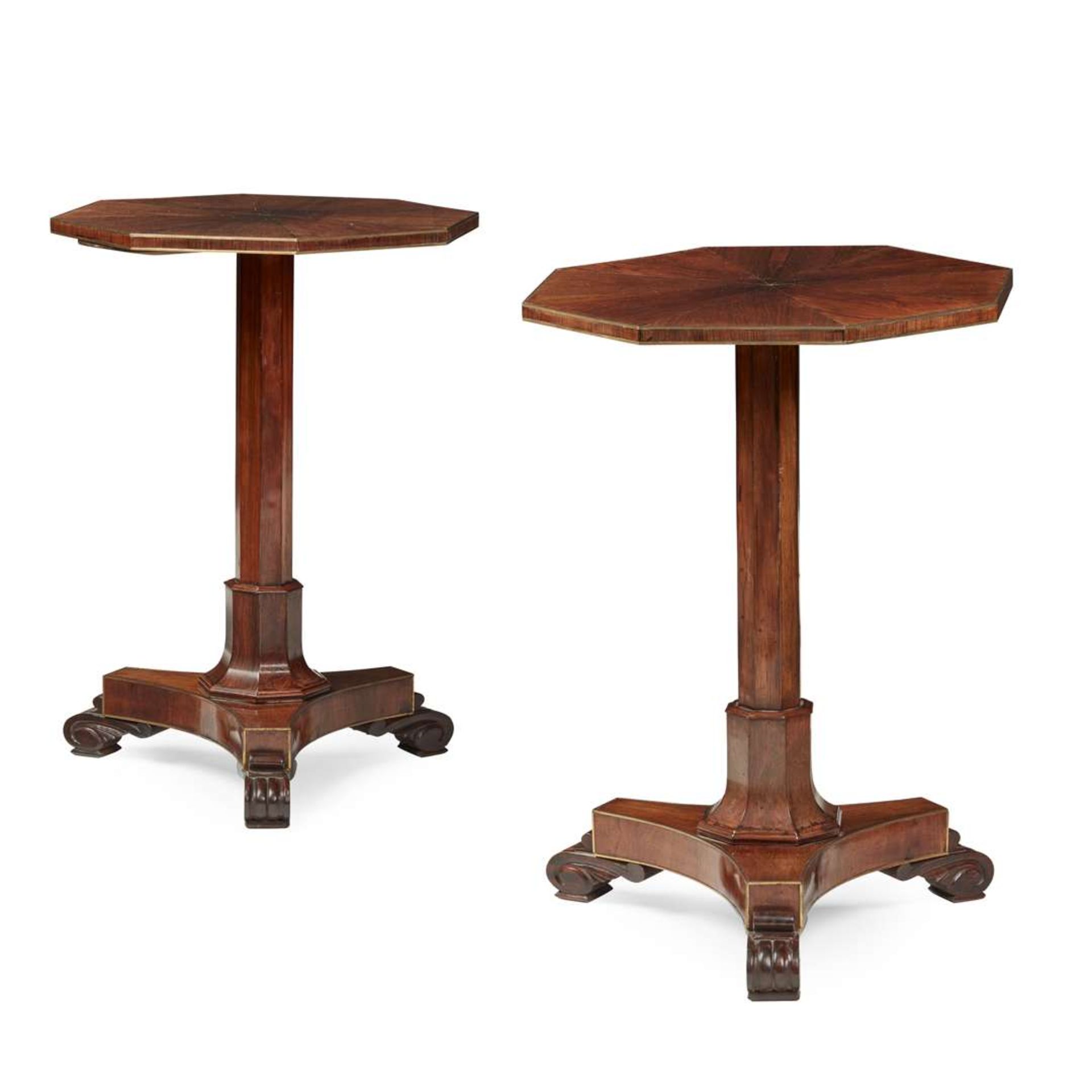 PAIR OF REGENCY ROSEWOOD AND BRASS INLAID OCCASIONAL TABLES