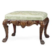 GEORGE II STYLE WALNUT AND PARCEL-GILT STOOL, IN THE MANNER OF WILLIAM KENT