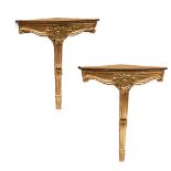 PAIR OF FRENCH GILTWOOD BOWFRONT CORNER CONSOLE TABLES