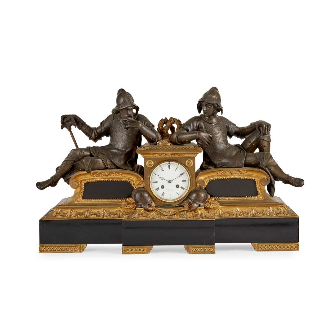 SECOND EMPIRE STYLE GILT AND PATINATED BRONZE FIGURAL CLOCK GARNITURE, BY CHARPENTIER ET CIE, PARIS - Image 2 of 5